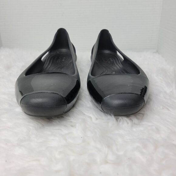 Crocs Sienna Womens Shoes  Size 9 Shiny Flat’s Black Cap Toe Slip On Ballet - Picture 2 of 8